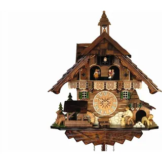 Engstler - 483_QMT - Kuckucksuhr - Quarz - Nussbaum - mit Musik mit Tanzpaar - 42 cm - Braun