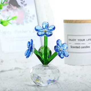 H&D Hyaline&Dora Kristall Vergissmeinnicht Blumen Figuren, Glas Traumblumen Briefbeschwerer Sammlerstücke, Tischdekoration, Glas Blumen Geschenk für die Dame