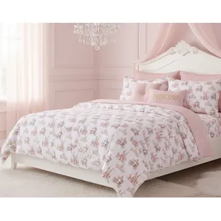 Nayoroom Bettwäsche Mädchen 135x200 Kinder Rosa Krone Kinderbettwäsche Set | Oeko-TEX, Microfaser, Bettbezug 135x200 cm + Kissenbezug 80x80 cm, Schloss, Prinzessin, Reißverschluss