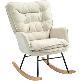 HOMCOM Schaukelstuhl mit Rückenlehne, Holzkufen, Schaukelsessel Beige | Sessel, Relaxsessel mit Chenilleoptik, Schwingsessel, Stillsessel, für Wohnzimmer, Schlafzimmer, Balkon