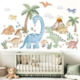 wondever Wandtattoo Dinosaurier XXL Boho Wandaufkleber Dino Groß Dschungel Tiere Kinder Palme Baum Wandsticker Wanddeko für Jungen Babyzimmer Kinderzimmer Spielzimmer
