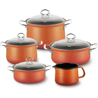 Riess, 0584-034, Familien-Set 5tlg., CORALLE, Emaille, Made in Österreich, LBH: 48,5x39,0x28,5cm, 7,740kg, Kanne mit Henkel, Deckel, Induktionskocher kompatibel, Gasherd geeignet, Spülmaschinenfest