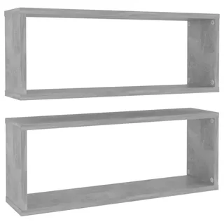 vidaXL Wandregalset 2-teilig 60/15/23 cm aus Holzwerkstoff Betongrau , Hellgrau , Strukturbuche , Rechteckig , 60x23x15 cm , Wohnzimmer, Regale, Wandregale