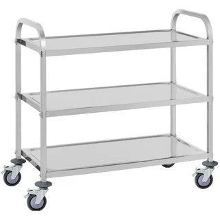 Royal Catering RCSW 3A Servierwagen Edelstahl 3 Borde - Ablagen: 90 x 50 cm - 500 kg - - Silber