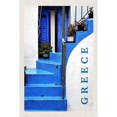 Blechschild 18x12 cm Greece Griechenland blaue Treppen