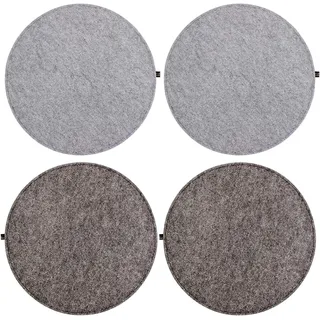 Luxflair Sitzkissen 4er Set Filz rund 35cm, 2-farbig: dunkelgrau/Graumeliert, zum Wenden. Gepolstert, bei 30°C waschbar. Sitzpolster für Stühle, Bänke