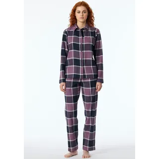Pyjama SCHIESSER "Selected Premium Warming", Damen, Gr. 44, blau (804, nachtblau), Flanell, Obermaterial: 100% Baumwolle, kariert, bequem lang, V-Ausschnitt, Homewear-Sets Pyjama, mit klassischem Karomuster