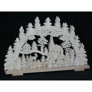 Schwibbogen el. Beleuchtet mit Kirche , Haus, Reh und Schneemann BxH=50x31cm NEU