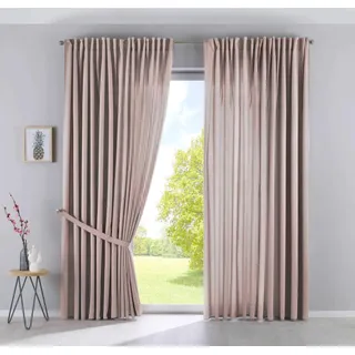 Gardinenbox 2er Set Vorhänge Verdeckte Schlaufen Cationic »JENA« HxB 250x300 cm Taupe Blickdicht Leinen Optik Gardinen Meliert Gardinenband mit Raffhalter, 2019037-2
