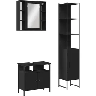 vidaXL 3-tlg. Badmöbel-Set Schwarz Holzwerkstoff - Schwarz