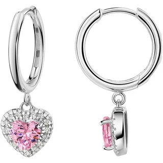 Paar Creolen FIRETTI "Schmuck Geschenk Silber 925 Ohrschmuck Ohrringe Herz", silberfarben, kristallweiß, pink, kristallweiß, pink, Ohrringe, Damen, Silber 925 (Sterlingsilber), Paar Creolen, mit Zirkonia (synth.)