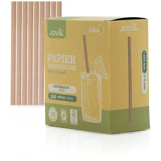 Mank Trinkhalme aus Papier, Papiertrinkhalme, Papier, Papierhalme Umweltfreundlich, Robust & Vielseitig einsetzbar, Strohhalme (150, Naturbraun, Ø 8 mm / 15 cm)