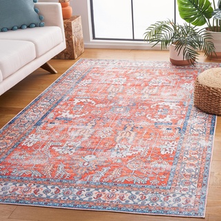 SAFAVIEH Distressed Teppich für Maschinenwaschbar und rutschfest - Ideal für stark frequentierte Bereiche - Arizona Collection, Kurzer Flor, Rot und Blau, 200 X 300 cm