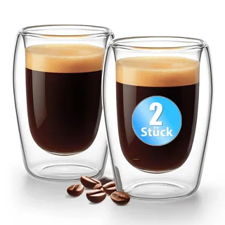 BigDean 2 Stück doppelwandige Espresso Gläser 80 ml in Gastro-Qualität - hochwertiges Espresso Glas Espressotassen Glas Set in Geschenkverpackung - Transparent