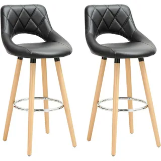 WOLTU Barhocker 2er Set mit Lehne Fußstütze, aus Kunstleder Holzgestell, Optimal Komfort, Schwarz - Schwarz