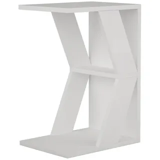 Decortie | Naze Modern c Form Tisch Weiß Holzwerkstoff, rechteckig, 30x57x40 cm Stauraum, Wohnzimmer, Wohnzimmertische, Beistelltische