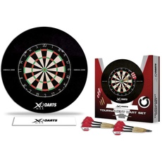 XQMAX Tournament Dart Set, inkl. Bristle Dartboard, 6 Steel Dart, Surround rot, Abwurflinie