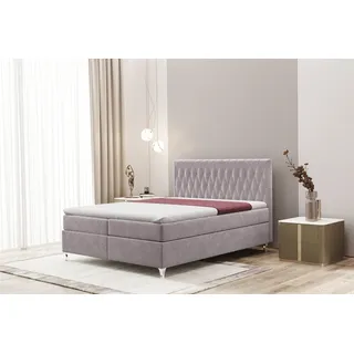 Kaiser Möbel Boxspringbett 120x200cm mit bettkasten und matratze+topper, Schlafzimmerbett EROS Lavendel - Violett