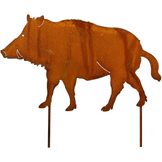 Blümelhuber Edelrost Gartenstecker Wildschwein Figur - Schwarzwild als Metall Deko in Rostoptik - Rost Deko für Garten