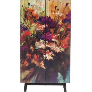 Kare Design Schrank Fleur, farbenfroher Hochschrank mit 2 Türen und Blumenmotiv, moderne Hochkommode Massivholz, einzigartiger kleiner Kleiderschrank, 140x76x30cm (H/B/T)