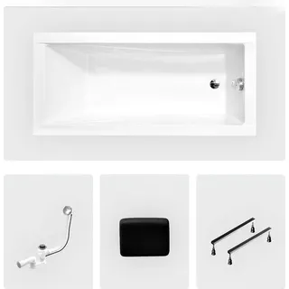 Rechteckige Badewanne - 180 x 80 cm - ohne Verkleidung - mit Füßen - Kopfstütze - Chromablauf - MODERN