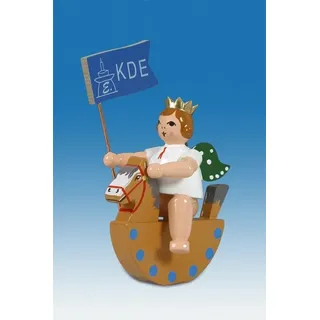 Engelfigur Engel auf Schaukelpferd mit Fähnchen ohne Krone Höhe ca 6 cm NEU Holz