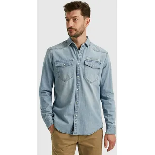 Jeanshemd PME LEGEND "Long Sleeve Shirt Bleach Indigo denim", Herren, Gr. 3XL, N-Gr, blau (bleach denim), Web, Obermaterial: 100% Baumwolle, unifarben, regular fit Po-bedeckend, ohne Ausschnitt, Manschette, Hemden Jeanshemd, mit Kentkragen