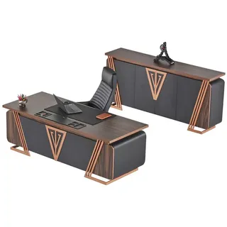 aea Büroeinrichtung Schreibtisch Bürostuhl Sideboard Schwarz Braun Bürotisch - Schwarz