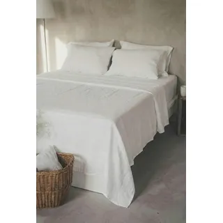 Ger3as Leinen Bettlaken ohne Gummi – 100% Stonewashed Leinen Flachlaken – Atmungsaktiv – Ohne Kissenbezüge – (Off White, 140 x 220 cm)