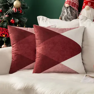 MIULEE 2er Set Kissenbezug 40×40cm Stein Rautenmuster Bordeaux Rot | Skandinavisches Design Dekorativ Modern Vielseitig Pflegeleicht Für Sofa Wohnzimmer Schlafzimmer Und Gästezimmer
