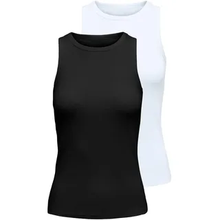 Tanktop ONLY "ONLSALLY TANK TOP 2 PACK CS JRS", Damen, Gr. L, schwarz pack:hellweiß, Jersey, Obermaterial: 95% Baumwolle, 5% Elasthan, unifarben, slim fit normal, Rundhals, Tops Tanktop