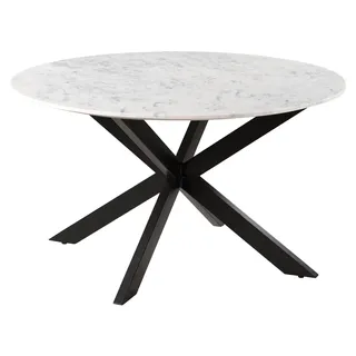 MASSIVMOEBEL24.DE Esstisch rund ⌀ 137 cm Marmor weiß / Kreuzgestell Eisen schwarz BARCELONA #317 - Weiß
