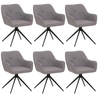 Mendler 6er-Set Esszimmerstuhl HWC-O47 Stoff/Textil hellgrau