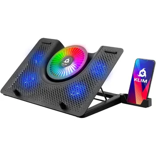 KLIM Nova - Laptop-RGB-Kühler- 11 bis 17 Zoll - Laptop-Gaming-Kühlung - USB-Lüfter - Stabil und leise - Mac- und PS4-kompatibel - Neuheit
