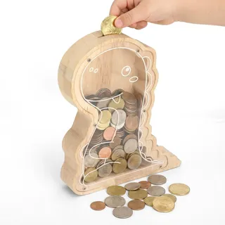 TLDBATICE Spardose Kinder Jungen Spardose Dino Dinosaurier Spardose Holz Kinder Sparbüchse – Sichtbare Sparziele & Motivation, Geld Sparen Lernen mit Abenteuer Design, Geschenk Junge 6 7 8 9 10 Jahre