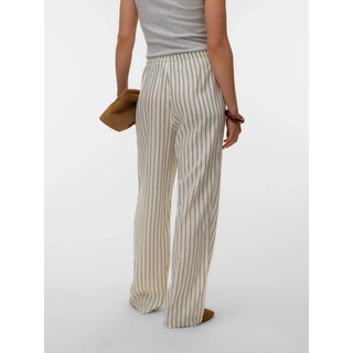 Schlupfhose VERO MODA "VMROSIE MW WIDE PANT NOOS", Damen, Gr. XS (34), Länge 32, gardenia stripes:schwarz pinstripes, Web, Obermaterial: 85% Viskose, 15% Leinen, gestreift, oversize lang, Hosen Schlupfhose, Viskosemischung, oversize