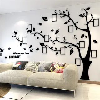 Wandtattoo Baum 3D DIY Wandaufkleber Family Stammbaum Fotowand Baum Wandtattoo Wall Sticker mit Bilderrahmen Foto Wandsticker Wanddeko Deko Wohnzimmer Schlafzimmer (Schwarz Links,XXL)