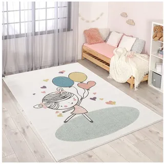 Carpet City Kinderteppich »Anime9393« rechteckig 11 mm Höhe Spielteppich, Mädchen, Herzen, Ballon, Weicher Flor, Pflegeleicht, beige
