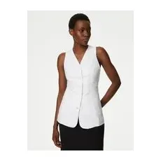 Womens M&S Collection Linen Blend Button Through Longline Waistcoat - Soft White, Soft White - 20