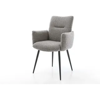 Esszimmerstuhl Jova-Flex mit Armlehnen Bouclé Silbergrau 4-Fuß konisch Schwarz Taschenfederkern