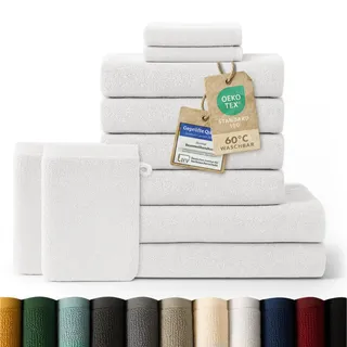 Blumtal Handtuch 8-teilig, 2x Badetuch 70/140 + 4x Handtuch 50/100 + 2x Gästetuch 30/30 + 2x Waschlappen 15/20 cm, Weiß , Textil , 70x140 cm , Oeko-Tex® Standard 100 , Heimtextilien, Badtextilien, Handtücher