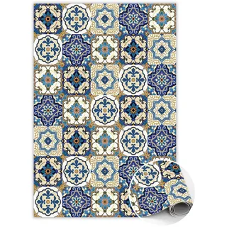 Tulup Vinyl Teppich 120x180 cm Portugiesische Kacheln , Blau , Kunststoff , Rechteckig , 120x180 cm , Teppiche und Böden, Teppiche, Outdoorteppiche