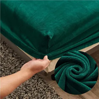 Samt Spannbettlaken 180x200 cm Warm Winter Frottee Spannbetttücher, Highdi Microfleece Flausch Vert Spannbetttuch 180 x 200 Boxspringbett Bettlaken für Hohe Matratze Steghöhe 25-30cm