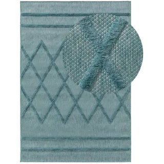 Kunstloft Outdoorteppich Bonte Türkis 240x340 cm , Kunststoff , Grafikmuster , Rechteckig , 240x1 cm , Gots , wasserabweisend , Teppiche und Böden, Teppiche, Outdoorteppiche