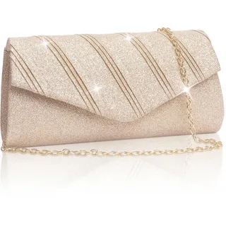 Larcenciel Damen Clutch, Glitzer Rosegold Handtasche mit Kette, Metallic Pailletten Abendtasche für Braut, Elegant Tasche Envelope Crossbody Schultertaschen für Hochzeit Party Freizeit Date, 22×6×11cm