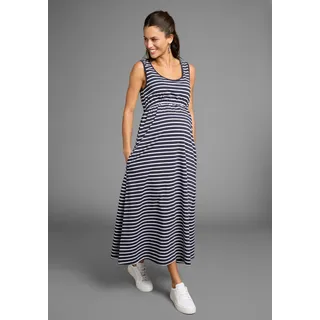 Umstandskleid NEUN MONATE "Langes Schwangerschaftskleid", Damen, Gr. 36, N-Gr, blau (blau geringelt), Single Jersey, Obermaterial: 95% Baumwolle, 5% Elasthan, geringelt, bequem ca. Mitte Wade, Rundhals, Kleider Umstandskleid, Jersey-Kleid für die Schwangerschaft