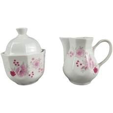 Zuckerdose und Milchkännchen Atelier Porzellan rosa Blumen