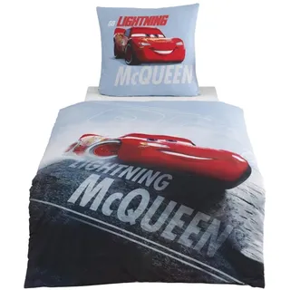 MTOnlinehandel Bettwäsche 135x200 Flanell, Biber Jungen, Cars, kuschelig weich für Winter, 1x Kissenbezug 80x80 + Bettbezug 135x200, 100% Baumwolle