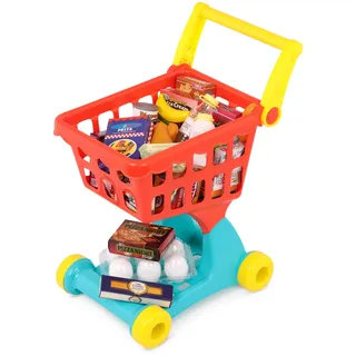 Battat - Shopping Day Einkaufswagen - Vorgetäuschtes Einkaufen Spielset - Spiel Lebensmittel & Einkaufswagen - 29 Spiellebensmittel - Zubehör für die Spielküche - 2 Jahre +