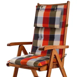 Beautissu Hochlehner Auflage 120 x 50 x 8 cm beige/orange/kariert 1 St.